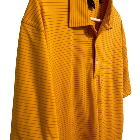 Dunning Golf Mens Mustard Yellow with Black Stripes Polo Shirt - Size Large - Picture 3 of 5